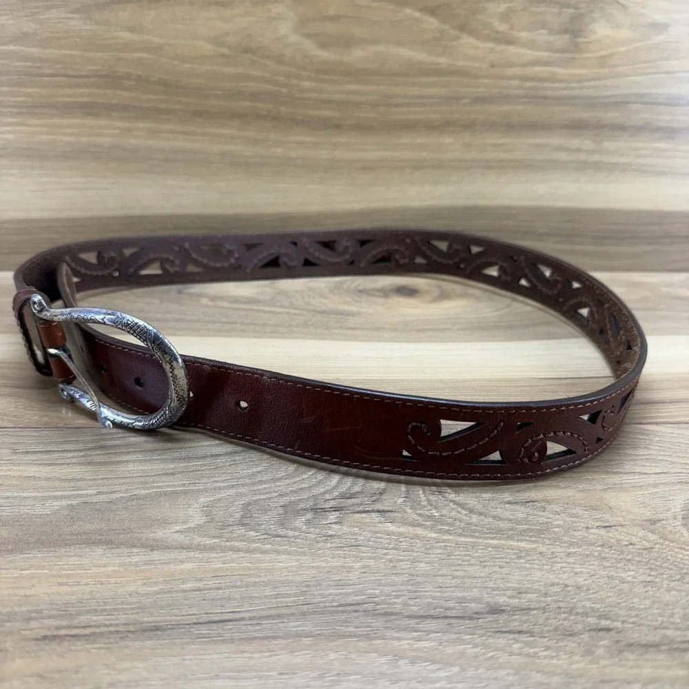 Brighton Womens Belt Small 31 35 Brown Leather Cut Out